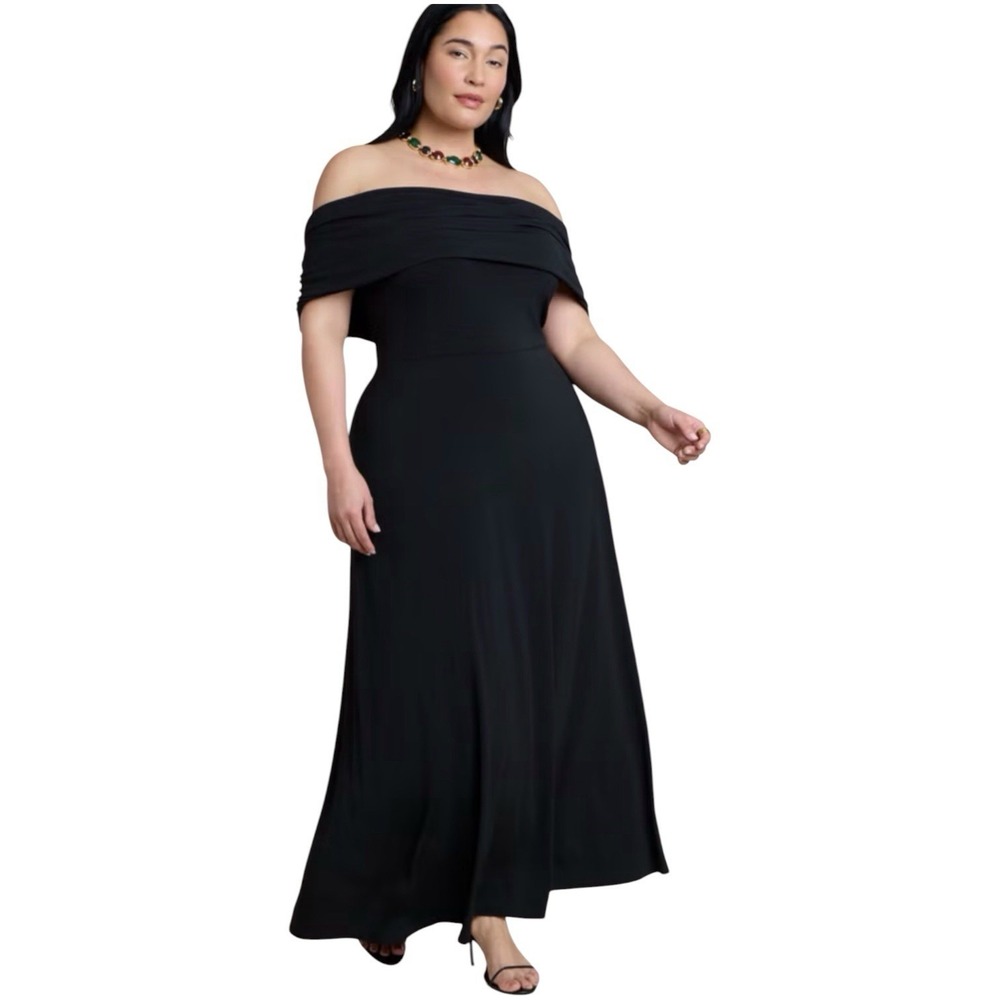 Eloquii Off The Shoulder Knit Maxi Dress Sz 18 Black Elegant Special Occasion